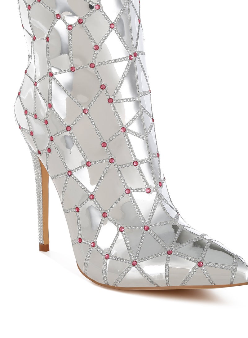 London Rag Rhinestones Embellished Metallic Boots in Silver  - Image 5