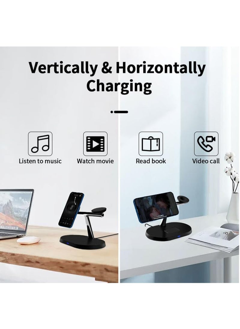 Supercharger Elite 3-in-1 Charger Stand for Magsafe: Magnetic Charging Station for iPhone 15/14/13/12 Pro Max/Plus/Mini - Apple Watch Ultra 2/Series 9/8/7/6/5/4/3, Air Pods/Some Android (White)