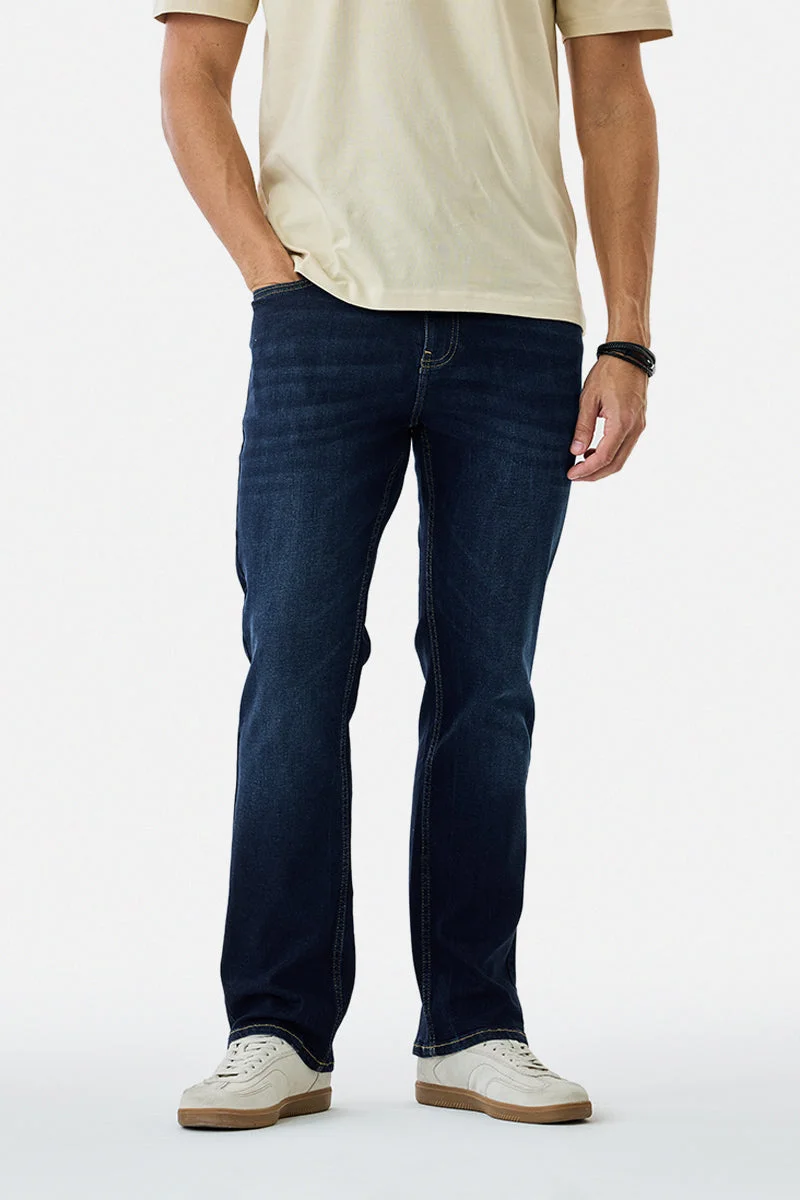 SNITCH Dark Blue Solid Straight Fit Casual Jeans