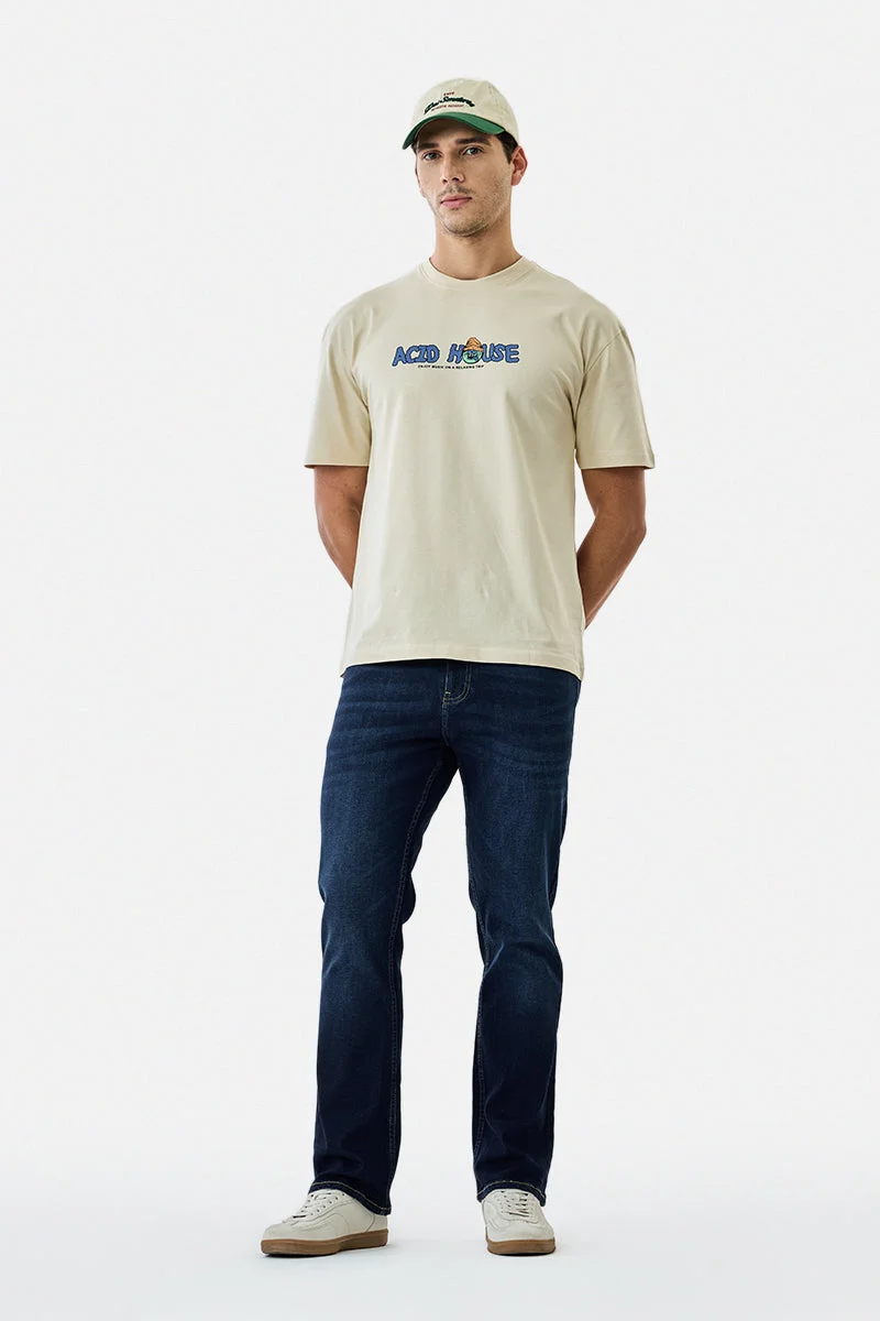 SNITCH Dark Blue Solid Straight Fit Casual Jeans