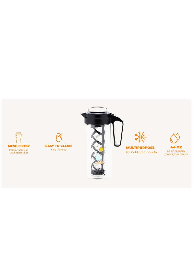 Any Morning Cold Brew Coffee Maker 1300ml, Coffee Brewer for Ice Coffee and Ice Tea, Durable Borosilicate Glass Pitcher  44oz, Removable Mesh Filter - CGJ054  - Image 3
