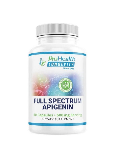 Full Spectrum Apigenin. Purest Form Apigenin Parsley Powder Piperine. For People 40+. Enhanced Absorption. Supports Brain Heart Rest Longevity. 60 Capsules. 500 Mg/2Capsule Serving.