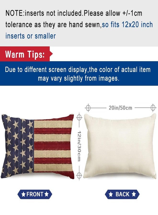 RABUSOFA 4th of July Patriotic Pillow Cover 12x20,Independence Memorial Day Vintage Decor Stripes America Flag Outdoor Lumbar Cushion Case Decoration for Home Sofa Couch - Image 4