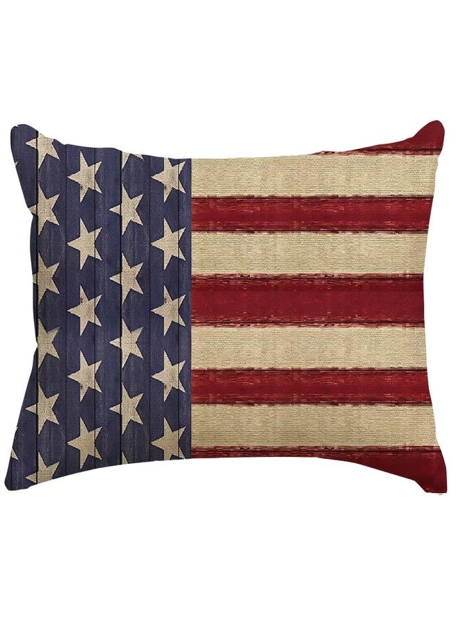 RABUSOFA 4th of July Patriotic Pillow Cover 12x20,Independence Memorial Day Vintage Decor Stripes America Flag Outdoor Lumbar Cushion Case Decoration for Home Sofa Couch - Image 1