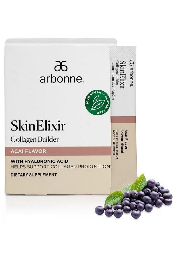 Arbonne SkinElixir Collagen Powder Builder - Açaí-Flavored Vegan Supplement for Women with Hyaluronic Acid, Vitamin C, Biotin & Antioxidants - Supports Healthy Skin, Hair & Nails - 30 Stick Packs - Image 1