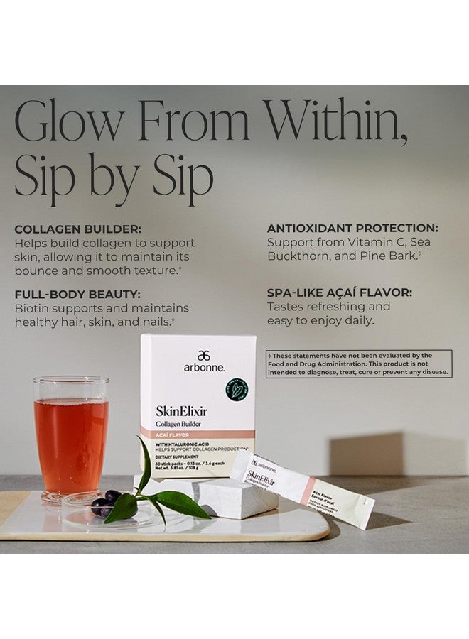Arbonne SkinElixir Collagen Powder Builder - Açaí-Flavored Vegan Supplement for Women with Hyaluronic Acid, Vitamin C, Biotin & Antioxidants - Supports Healthy Skin, Hair & Nails - 30 Stick Packs - Image 2