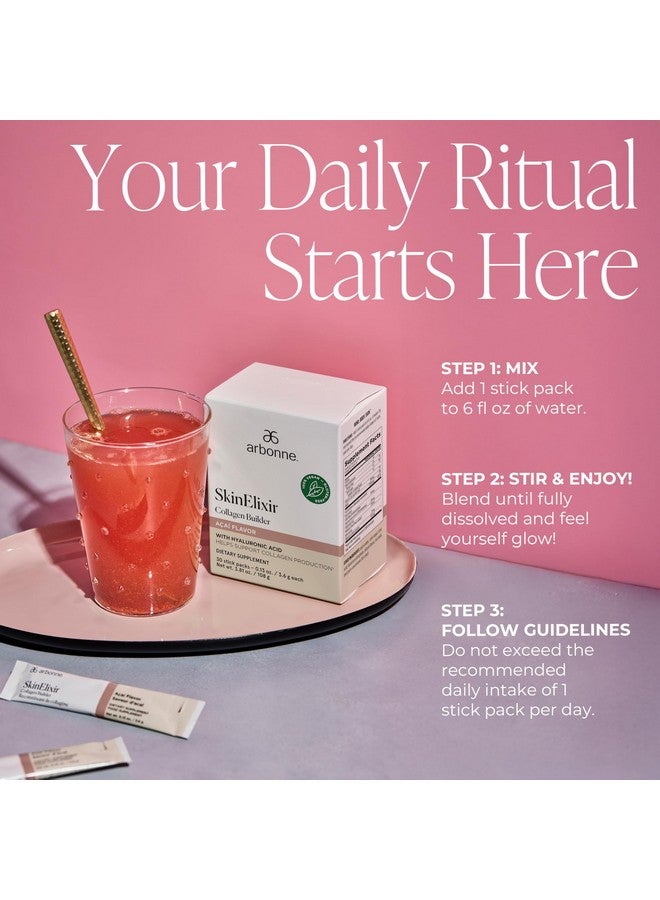 Arbonne SkinElixir Collagen Powder Builder - Açaí-Flavored Vegan Supplement for Women with Hyaluronic Acid, Vitamin C, Biotin & Antioxidants - Supports Healthy Skin, Hair & Nails - 30 Stick Packs - Image 4