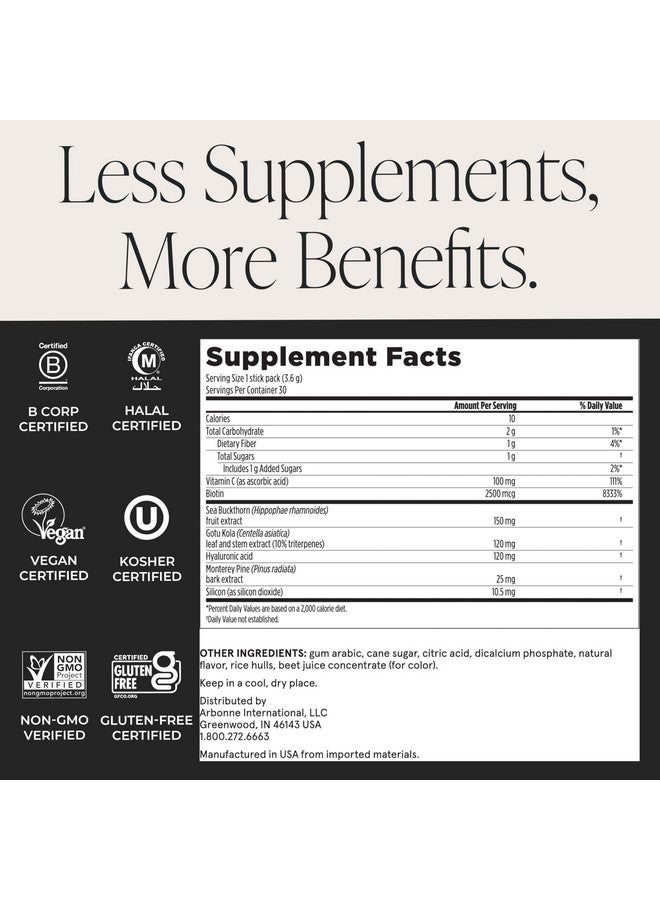 Arbonne SkinElixir Collagen Powder Builder - Açaí-Flavored Vegan Supplement for Women with Hyaluronic Acid, Vitamin C, Biotin & Antioxidants - Supports Healthy Skin, Hair & Nails - 30 Stick Packs - Image 5