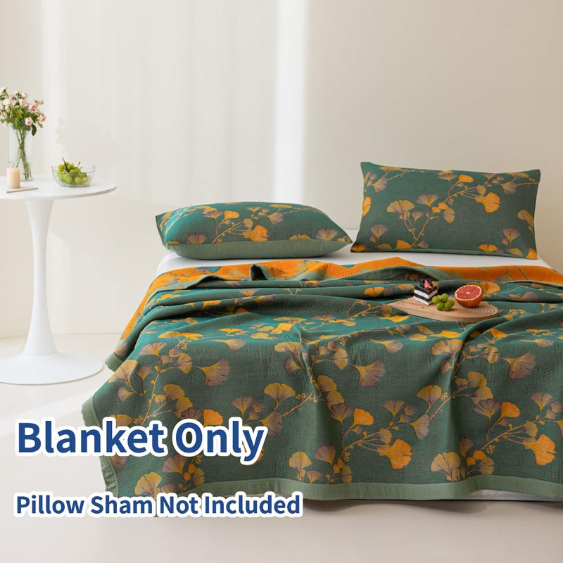 Purefair 100% Cotton Jacquard Quilt Floral Ginkgo Leaves Print,Soft Muslin Bed Cover 3 Layers Reversible Bedspread Coverlet Breathable Lightweight Bedding,Full/Queen(78"x94"), No Pillow Sham - Image 2