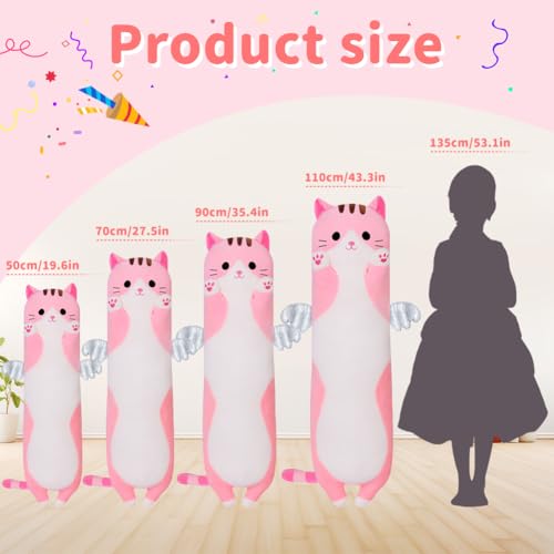 SNOWOLF Cute Long Cat Plush Body Pillow Kawaii Cat Plushie Toys Cuddle Cartoon Stuffed Animals Soft Kitten Throw Pillow Doll Gift for Kids Girls Boys 355 Pink - Image 5