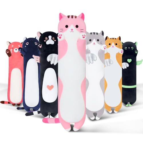 SNOWOLF Cute Long Cat Plush Body Pillow Kawaii Cat Plushie Toys Cuddle Cartoon Stuffed Animals Soft Kitten Throw Pillow Doll Gift for Kids Girls Boys 355 Pink - Image 1