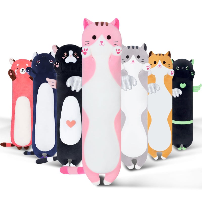 SNOWOLF Cute Long Cat Plush Body Pillow Kawaii Cat Plushie Toys Cuddle Cartoon Stuffed Animals Soft Kitten Throw Pillow Doll Gift for Kids Girls Boys 355 Pink - Image 3