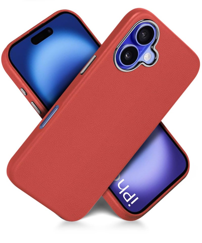 WOW IMAGINE Back Cover for iPhone 16 | Shockproof Tough Leather Texture Hard Mobile Case | Ultra Slim Non-Slip Grip | Inner Velvet Fabric | Metal Camera Ring – Crimson Red - Image 3