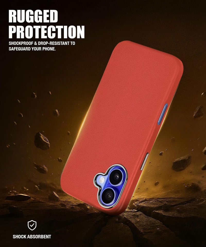 WOW IMAGINE Back Cover for iPhone 16 | Shockproof Tough Leather Texture Hard Mobile Case | Ultra Slim Non-Slip Grip | Inner Velvet Fabric | Metal Camera Ring – Crimson Red - Image 5