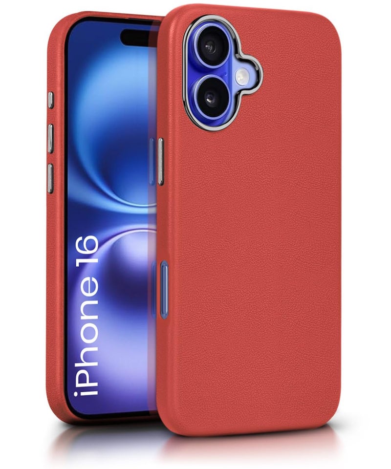 WOW IMAGINE Back Cover for iPhone 16 | Shockproof Tough Leather Texture Hard Mobile Case | Ultra Slim Non-Slip Grip | Inner Velvet Fabric | Metal Camera Ring – Crimson Red - Image 1