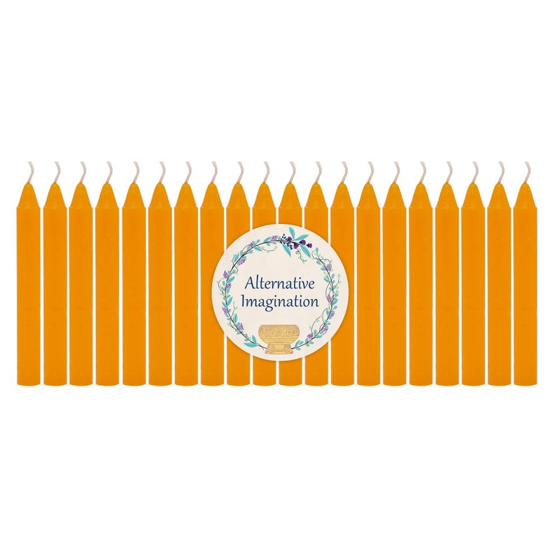 Alternative Imagination Orange Chime Candles  20 Pack of Unscented 4 Inch Mini Taper Candles  Dripless Long Burning Ritual Candles for Meditation Spell Work Energy  Home Decor