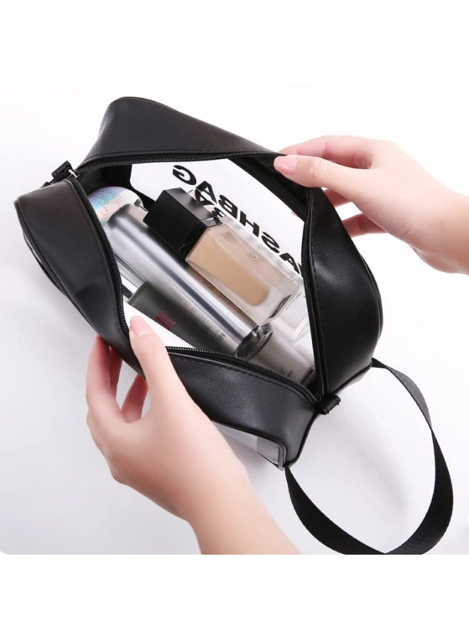cartogivz Clear Toiletry Bag with Handle, Waterproof Travel Makeup Pouch, Cosmetic Organizer, Black, 25 × 15 × 7.5 cm - Image 4