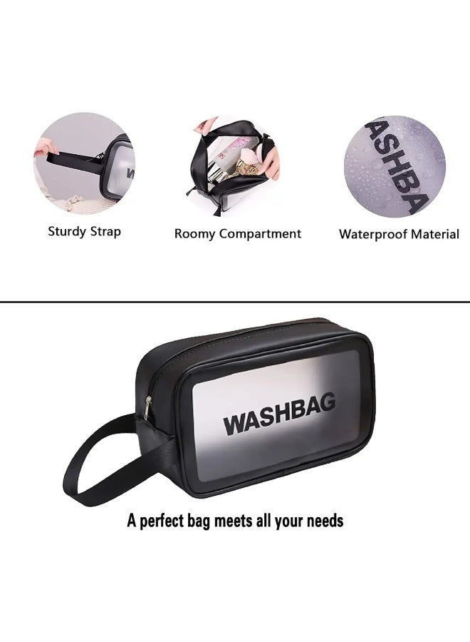 cartogivz Clear Toiletry Bag with Handle, Waterproof Travel Makeup Pouch, Cosmetic Organizer, Black, 25 × 15 × 7.5 cm - Image 2