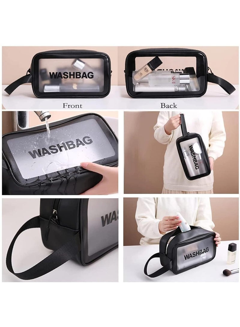 cartogivz Clear Toiletry Bag with Handle, Waterproof Travel Makeup Pouch, Cosmetic Organizer, Black, 25 × 15 × 7.5 cm - Image 5