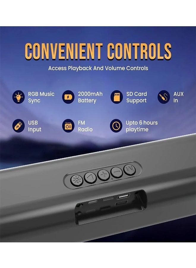 iCruze Neonbass Wireless 16W Bluetooth 5.0 Soundbar with RBG LED for Gaming PC, 2000mAh/SD Card/AUX/USB/FM Radio/6 hours Playtime - Image 4