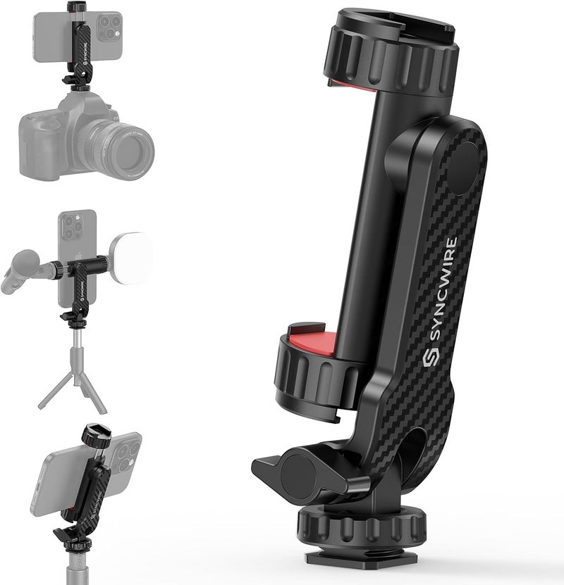 SYNCWIRE Tripod Phone Mount, Universal Smartphone Mount Adapter with 2 Cold Shoe and 1/4" Screw, 360° Rotates and 180° Tilts Adjustable Cell Phone Clamp Holder for Enhancing Mobile Photography Setup - Image 2
