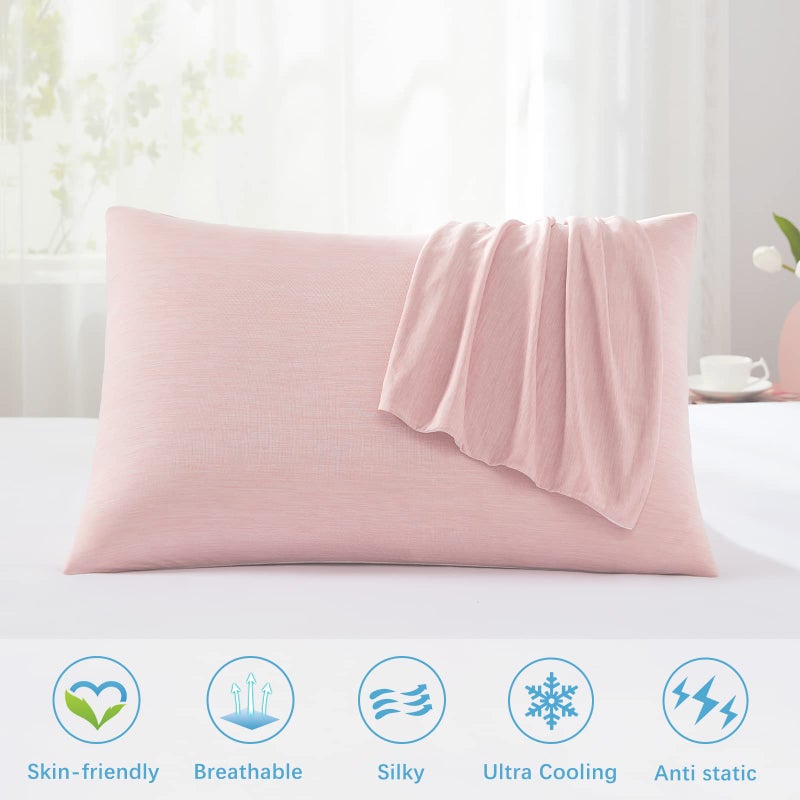 LUXEAR حالات وسادة التبريد في لوكسل كينغ الحجم 2 حزمة القوس القوس بارد وسادة بارد مع تصميم مزدوج [التبريد والقطن] حالات وسادة البرد الخفية الصديقة للبشرة للنوم الساخن-الوردي - Image 2