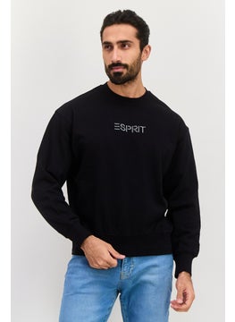 Men Ribbed Neck Brand Logo Long Sleeves Sweatshirt, Black