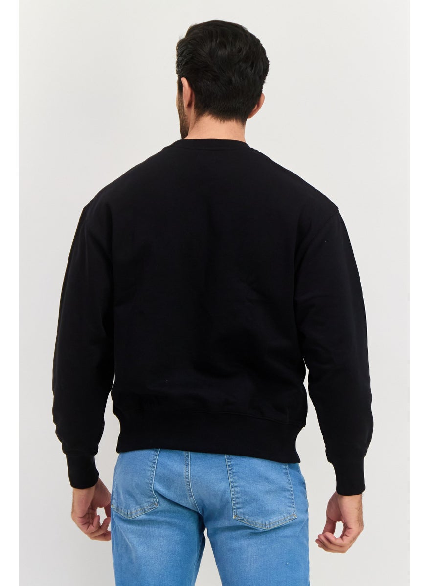 ESPRIT - Men Ribbed Neck Brand Logo Long Sleeves Sweatshirt, Black - Image 1