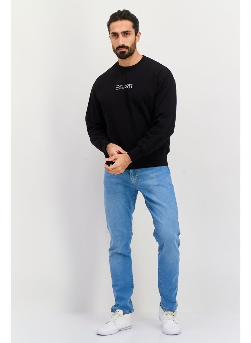 ESPRIT - Men Ribbed Neck Brand Logo Long Sleeves Sweatshirt, Black - Image 1