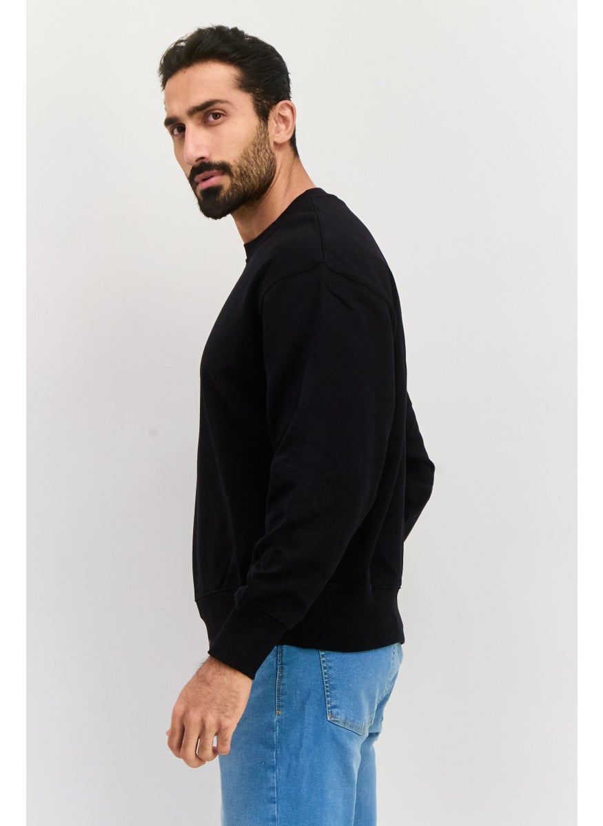 ESPRIT - Men Ribbed Neck Brand Logo Long Sleeves Sweatshirt, Black - Image 1
