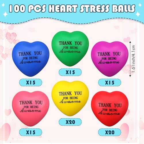 Liliful 100 Pcs Heart Stress Balls Bulk 16 Motivational Mini Thank You Inspirational Foam Squeeze Balls Rainbow Colors Party Gifts for Adults Kids Students Office Supplies - Image 5