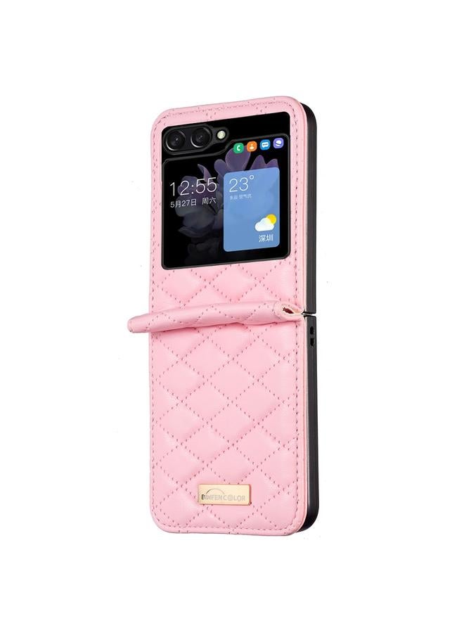 اس-توب جراب هاتف Samsung Galaxy Z Flip5 من الجلد الأنيق ذو الملمس المعيني - Image 2