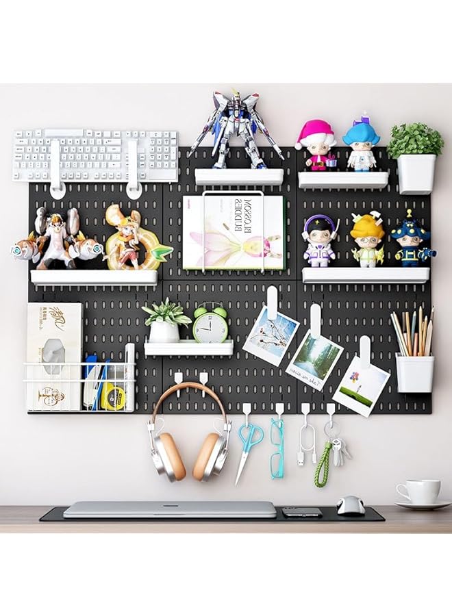 promass Pegboard Combination Kit, 4-Pack Pegboards and 22 Accessories Modular Hanging, Plastic Display Pegboard Panel Kits, Wall Organizer PegBoard Organizer for Home, Office (Black) - Image 2