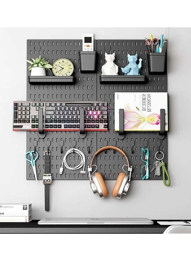 promass Pegboard Combination Kit, 4-Pack Pegboards and 22 Accessories Modular Hanging, Plastic Display Pegboard Panel Kits, Wall Organizer PegBoard Organizer for Home, Office (Black) - Image 1