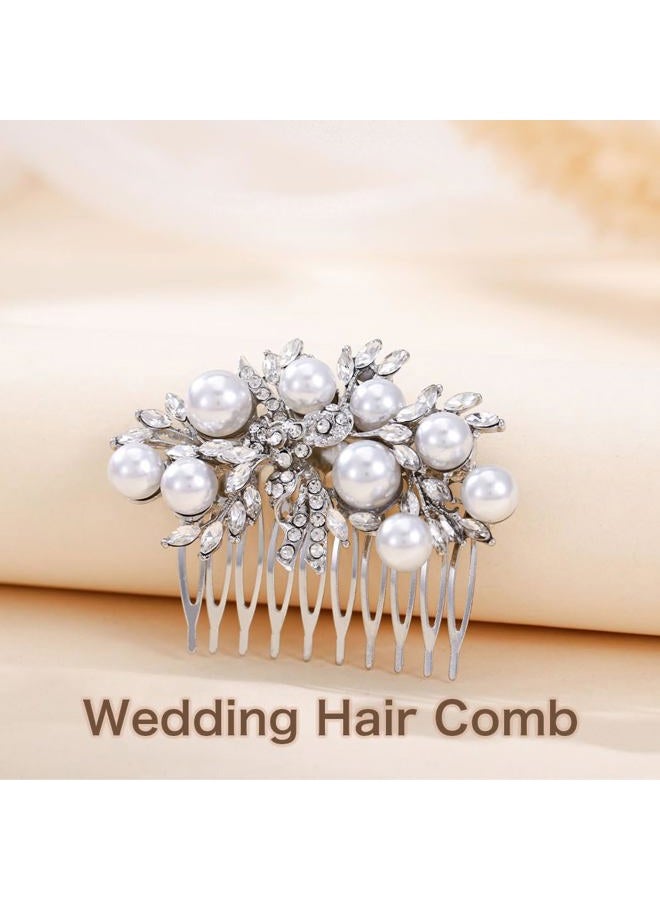 Foyte Crystal Wedding Hair Comb Pearl Bride Headpiece Silver Rhinestone Hair Piece Bridal Side Hair Accessories for Women - Image 3