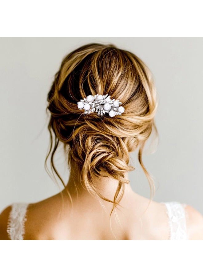 Foyte Crystal Wedding Hair Comb Pearl Bride Headpiece Silver Rhinestone Hair Piece Bridal Side Hair Accessories for Women - Image 4