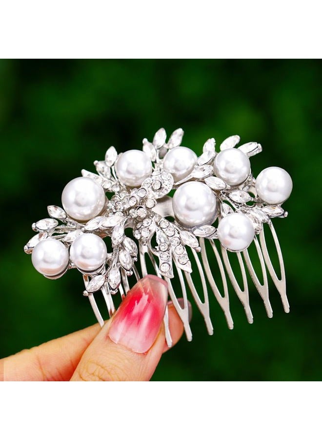 Foyte Crystal Wedding Hair Comb Pearl Bride Headpiece Silver Rhinestone Hair Piece Bridal Side Hair Accessories for Women - Image 1