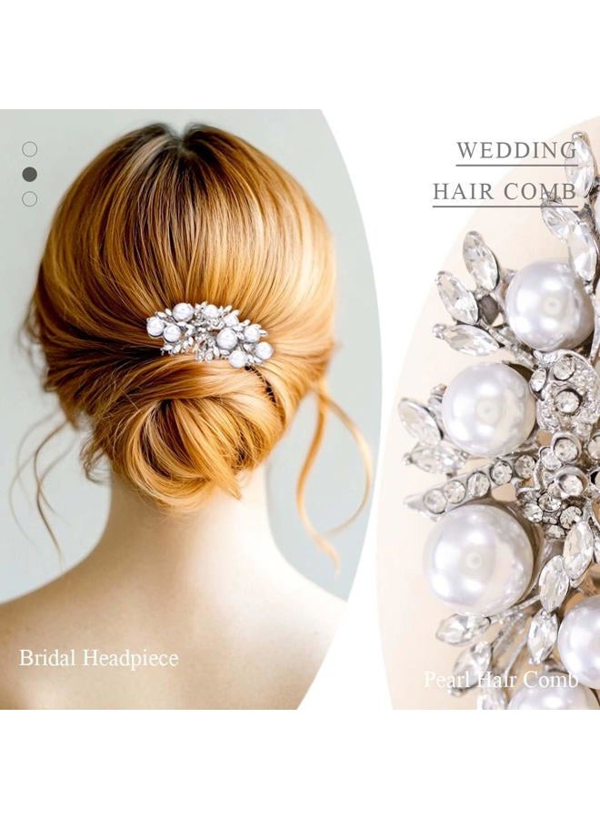Foyte Crystal Wedding Hair Comb Pearl Bride Headpiece Silver Rhinestone Hair Piece Bridal Side Hair Accessories for Women - Image 5