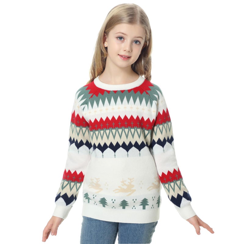 KID1234 Boys and Girls'Sweaters Kids Pullover Knit Long Sleeve Crew Neck Christmas Sweatshirt 4-16 Years Beige - Image 1