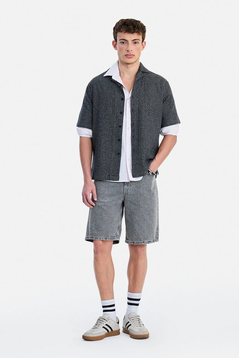 سنيتش Black Checkered Half Sleeve Boxy Shirt