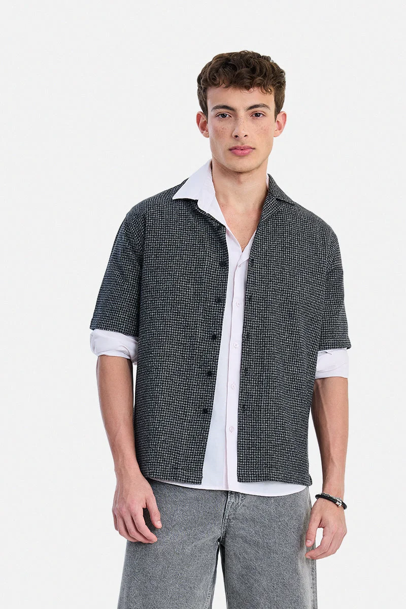 سنيتش Black Checkered Half Sleeve Boxy Shirt