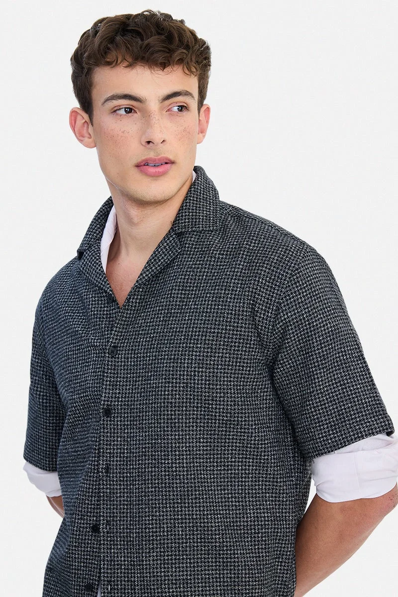 سنيتش Black Checkered Half Sleeve Boxy Shirt