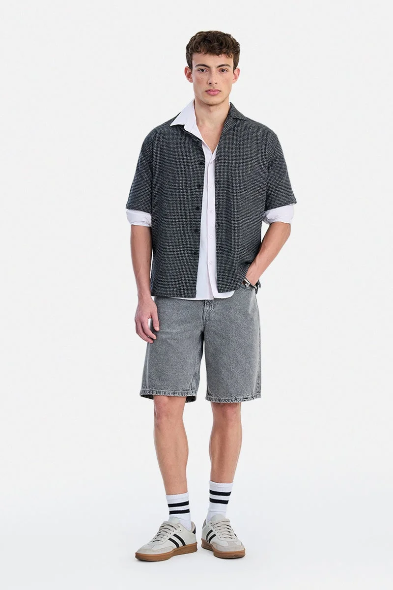 سنيتش Black Checkered Half Sleeve Boxy Shirt