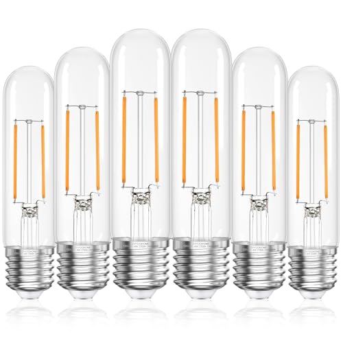 GvvooHome Tubular LED Edison Bulb Dimmable 2700K Warm White, 4W, 40 watt Equivalent, E26 LED Light Bulbs, T10 Edison Bulbs for Chandeliers, Ceiling Fan, 90+CRI 400LM, 6 Pack - Image 1