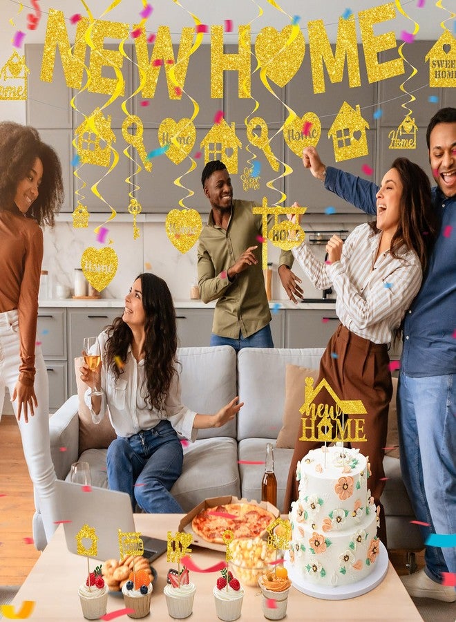 Weekgrat Gold Glitter New Home Party Decorations Housewarming Banner Hanging Swirls Cupcake Toppers for Housewarming Party Decorations Family New Chapter Sign - Image 5