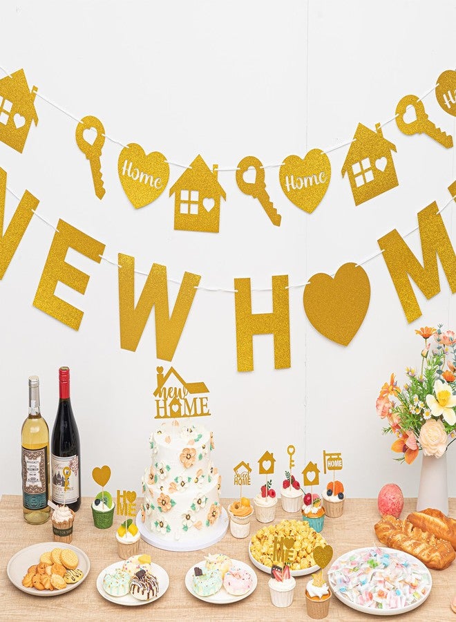 Weekgrat Gold Glitter New Home Party Decorations Housewarming Banner Hanging Swirls Cupcake Toppers for Housewarming Party Decorations Family New Chapter Sign - Image 4