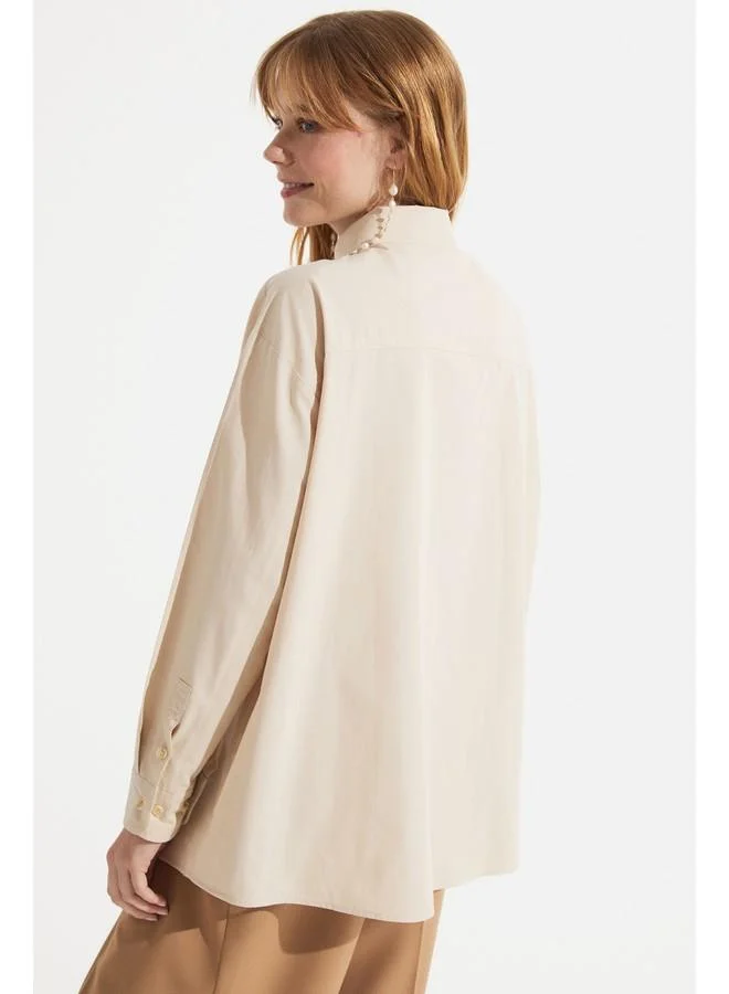 JUNE June Women Boyfriend/Wide Fit Cotton Woven Shirt Stone