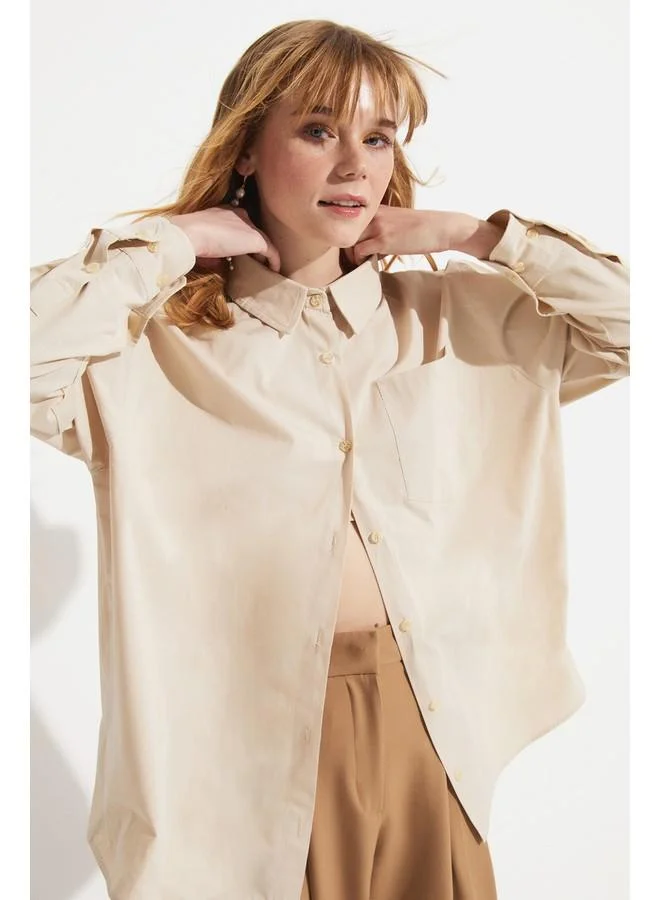 JUNE June Women Boyfriend/Wide Fit Cotton Woven Shirt Stone