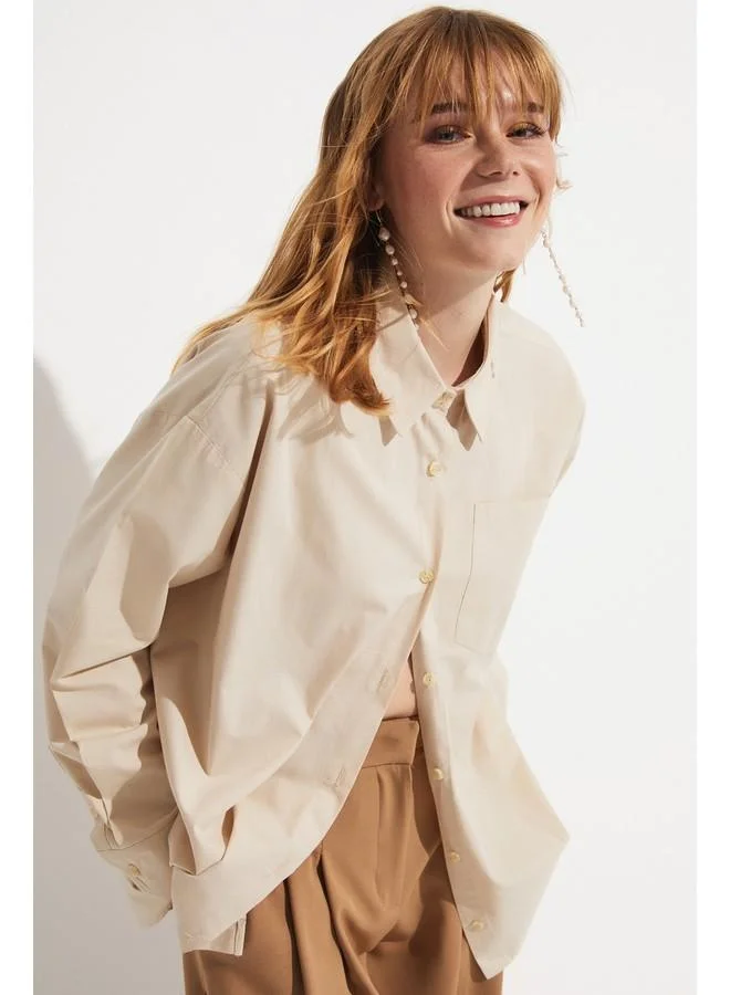 JUNE June Women Boyfriend/Wide Fit Cotton Woven Shirt Stone