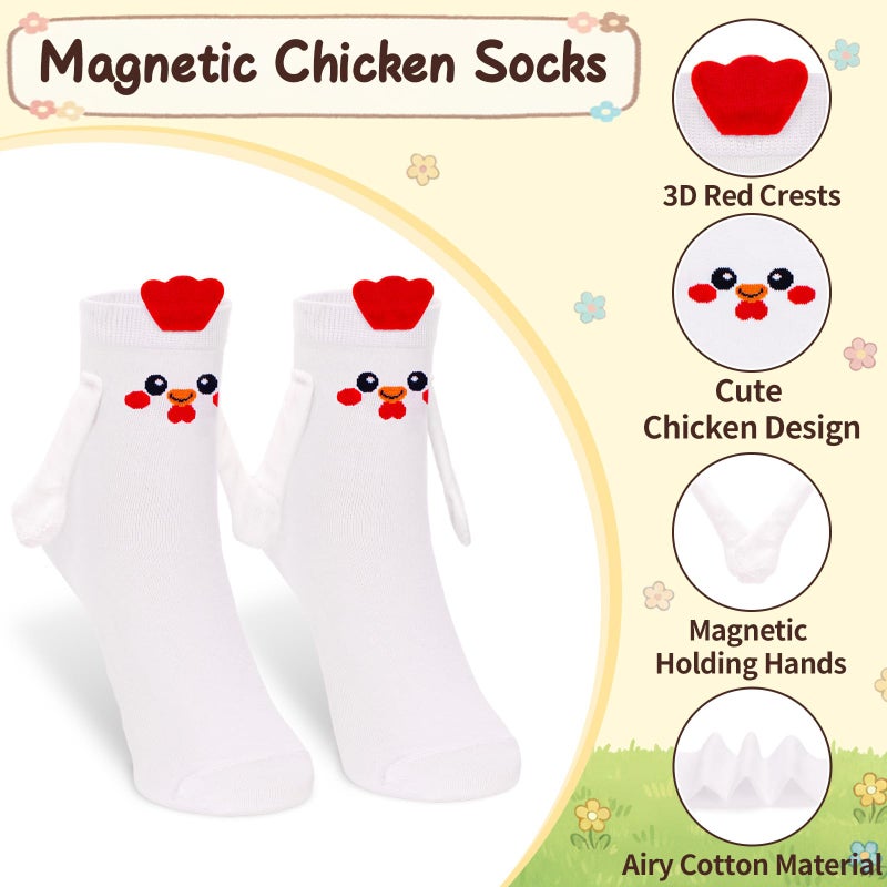 FunisFun Chicken Socks with Magnetic Holding Hands Funny Animal Crazy Socks for Women Ideal Gifts for Girls Teens (US, Alpha, One Size, Regular, Regular, White&Red) - Image 4